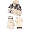 imageUltra Game Adults NFL Official Super Soft Cable Knit Winter Beanie Knit Hat with Warm Touch Screen GlovesNatural