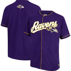 imageUltra Game Adults NFL Official Button Down Baseball Mesh Jersey ShirtBaltimore Ravens