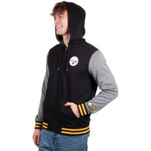 imageUltra Game NFL Mens Ultimate Full Zip Varsity Hoodie Sweatshirt JacketPittsburgh Steelers