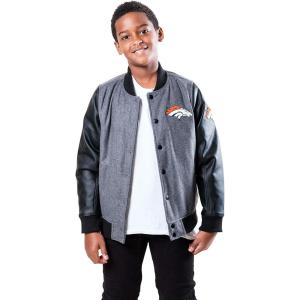 imageUltra Game NFL Boys Classic Baseball Varsity JacketHeather Charcoal
