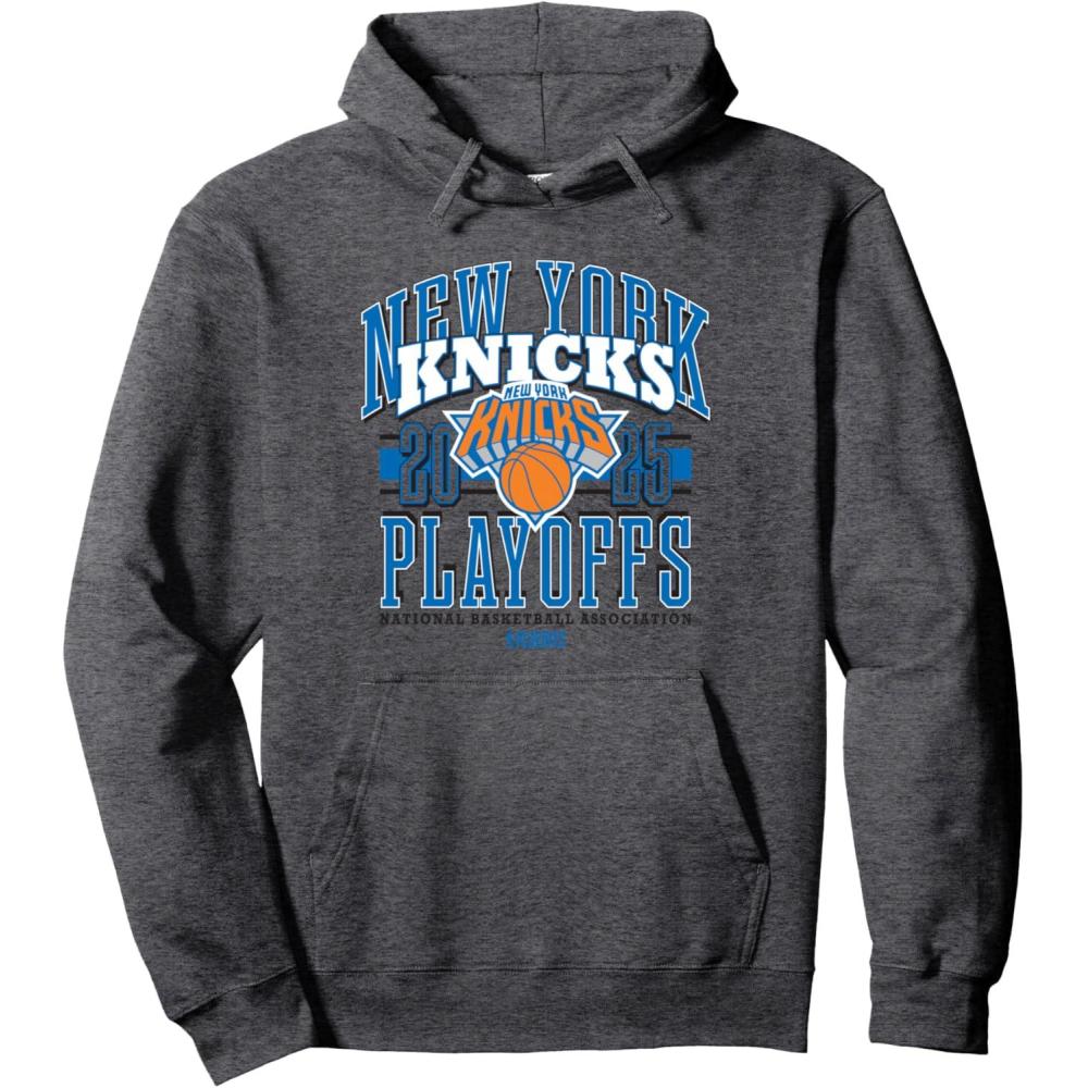imageNBA Official New York Knicks Playoffs 2025 Showtime Pullover HoodieDark Heather Grey