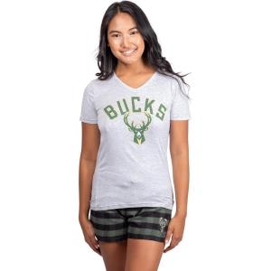 imageUltra Game NBA Womens Sleepwear Soft TShirt ampamp Flannel Shorts Loungewear Pajama SetMilwaukee Bucks