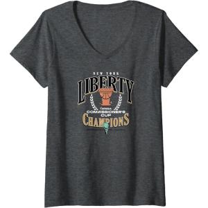 imageWomens WNBA New York Liberty Commissioners Cup 2023 Crown Affair VNeck TShirtDark Heather Grey