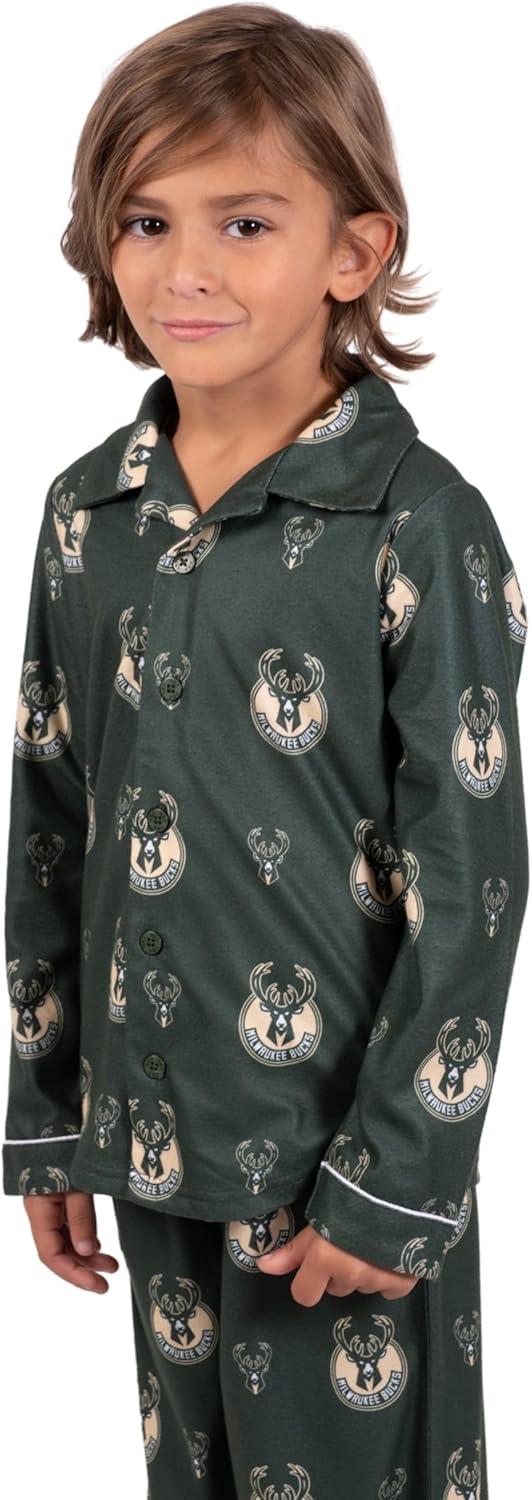 imageUltra Game Youth NBA Official 2Piece Pajama Pants ampamp Button Down Shirt SetToddler Sizes