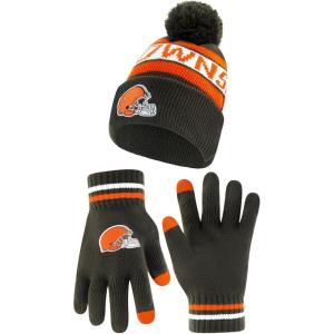 imageUltra Game NFL Official Adults Unisex Super Soft Winter Beanie Knit Hat with Extra Warm Touch Screen Gloves Cleveland Browns Team Color 1 1SIZE