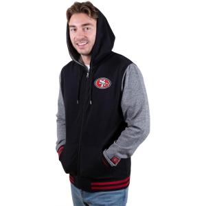 imageUltra Game Mens NFL Official Ultimate Full Zip Varsity Hoodie Sweatshirt JacketTeam Color Black